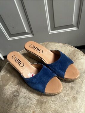 Sz 41- Gaimo Blue Suede Espadrlle Wedge Slide Sandals
